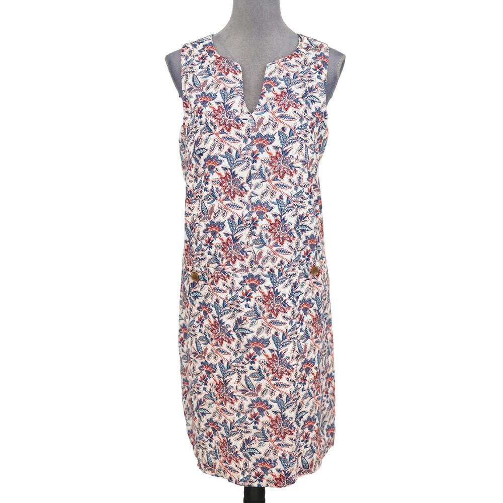 J McLaughlin Dress Womens Medium Ivory Pink Floral Linen Sheath Lined Rue New